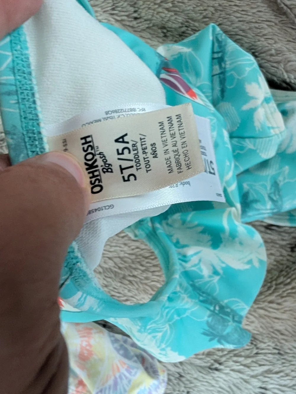 OshKosh B'gosh Turquoise Floral & Pastel Feather Print One-Piece Swimsuits (2)